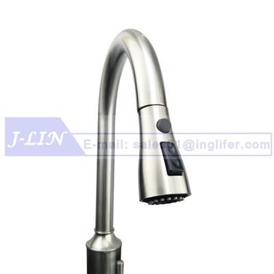 INW-6129 Kitchen Faucet Brushed Nickel High Arc Sink Taps - Cold & Hot Water Mixter & Stainless Steel & Pull Down Sprayer