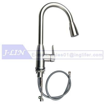INW-6130 Kitchen Faucet Brushed Nickel High Arc Sink Taps - Cold & Hot Water Mixter & Solid Brass & Pull Down Sprayer